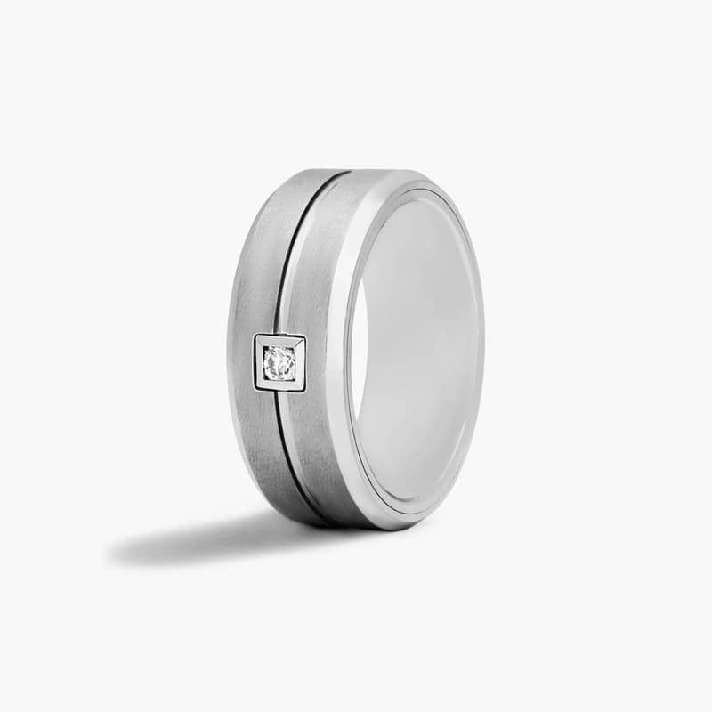 White Tungsten Carbide 9MM Round Diamond Band by TRITON