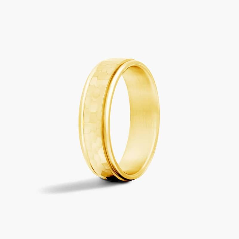 14K Yellow Gold 6.5mm Comfort-Fit High Polish Hammer Band