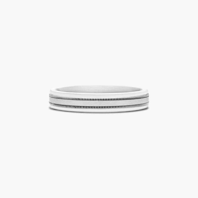 14K White Gold 4mm Comfort-Fit Satin-Finished with Milgrain Band