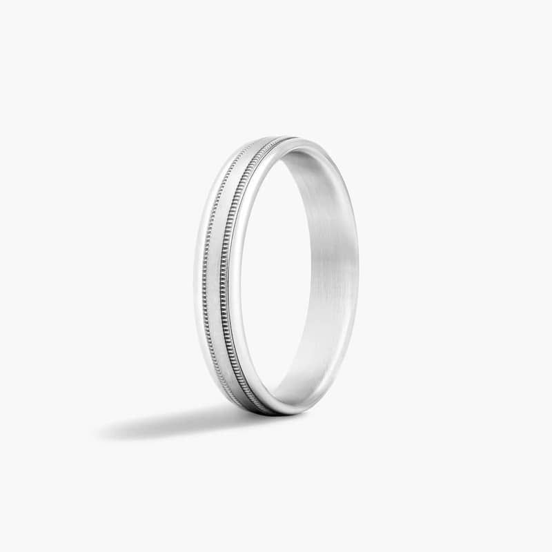14K White Gold 4mm Comfort-Fit Satin-Finished with Milgrain Band