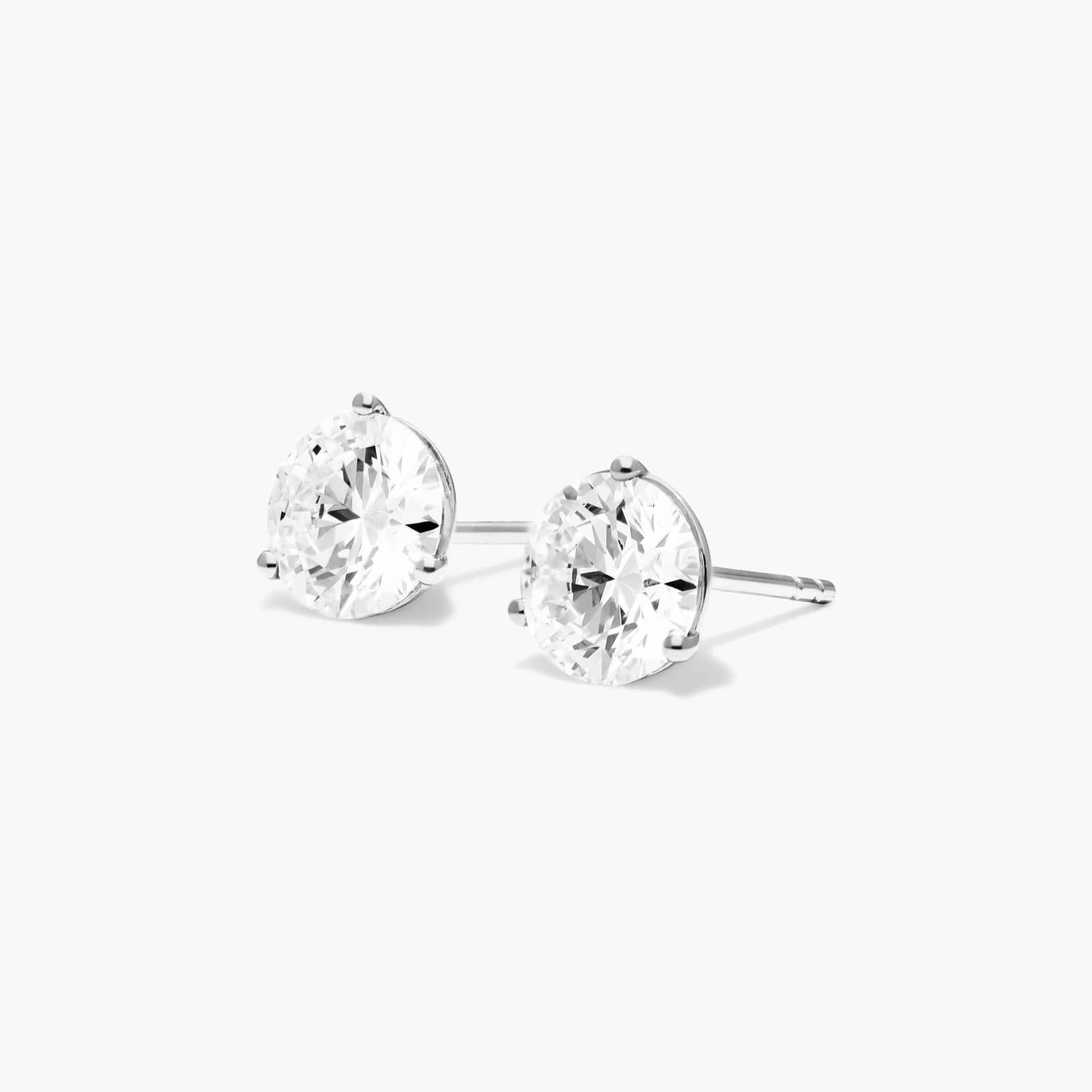 14K White Gold Three Prong Martini Round Brilliant Lab Created Diamond Stud Earrings (1.25 CTW - F-G / VS2-SI1) Image-1