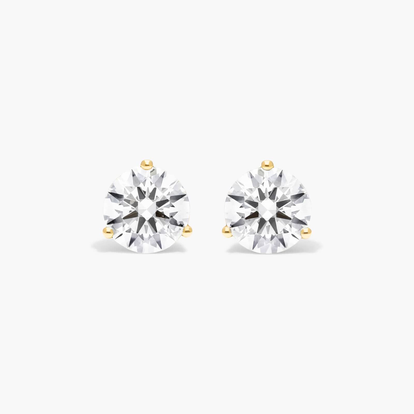 14K Yellow Gold Three Prong Martini Round Brilliant Lab Created Diamond Stud Earrings (1.25 CTW - F-G / VS2-SI1) Image-0