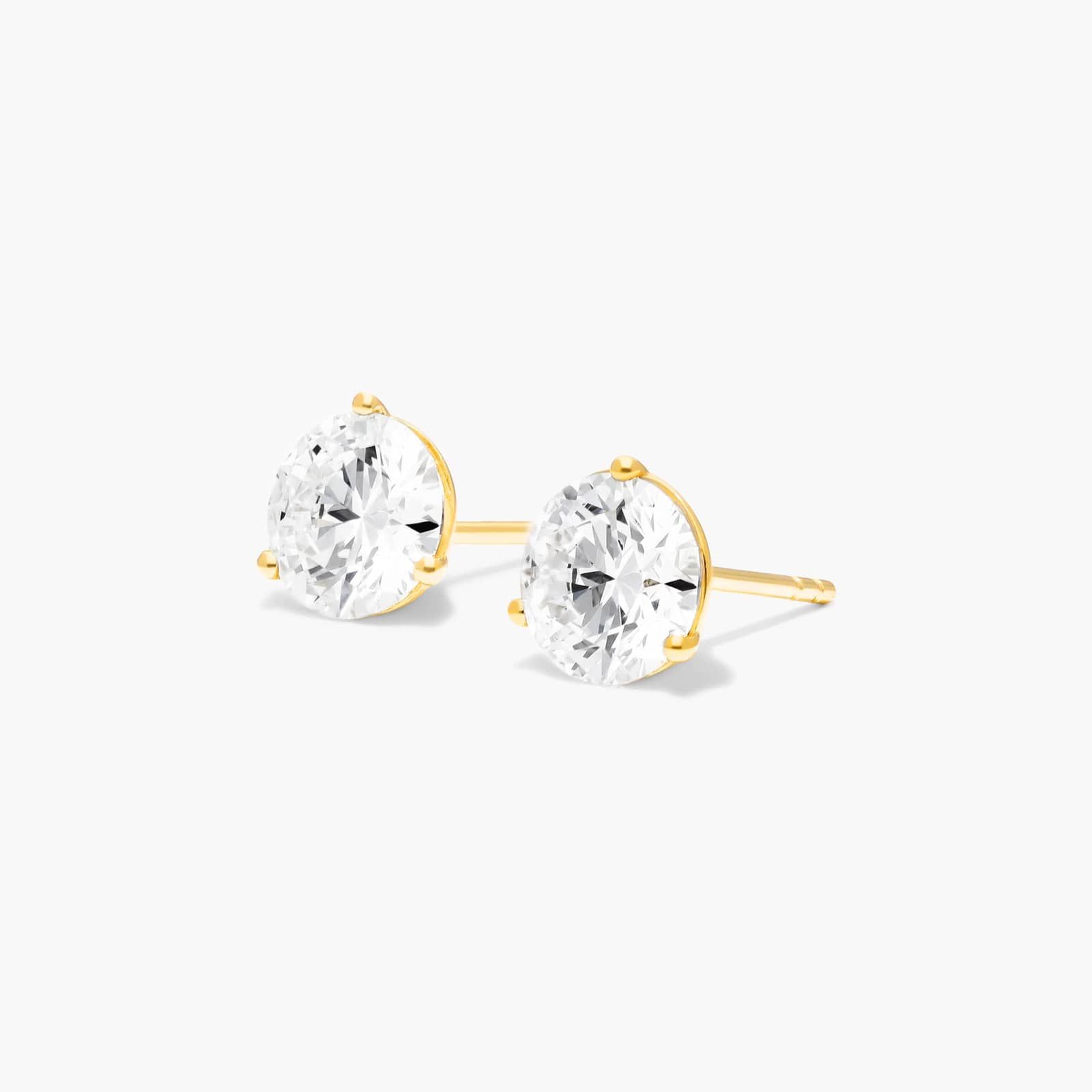 14K Yellow Gold Three Prong Martini Round Brilliant Diamond Stud Earrings (1.00 CTW - H-I / SI1-SI2) Image-1