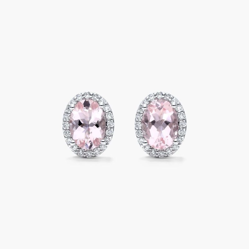 14K White Gold Morganite and Diamond Halo Earrings