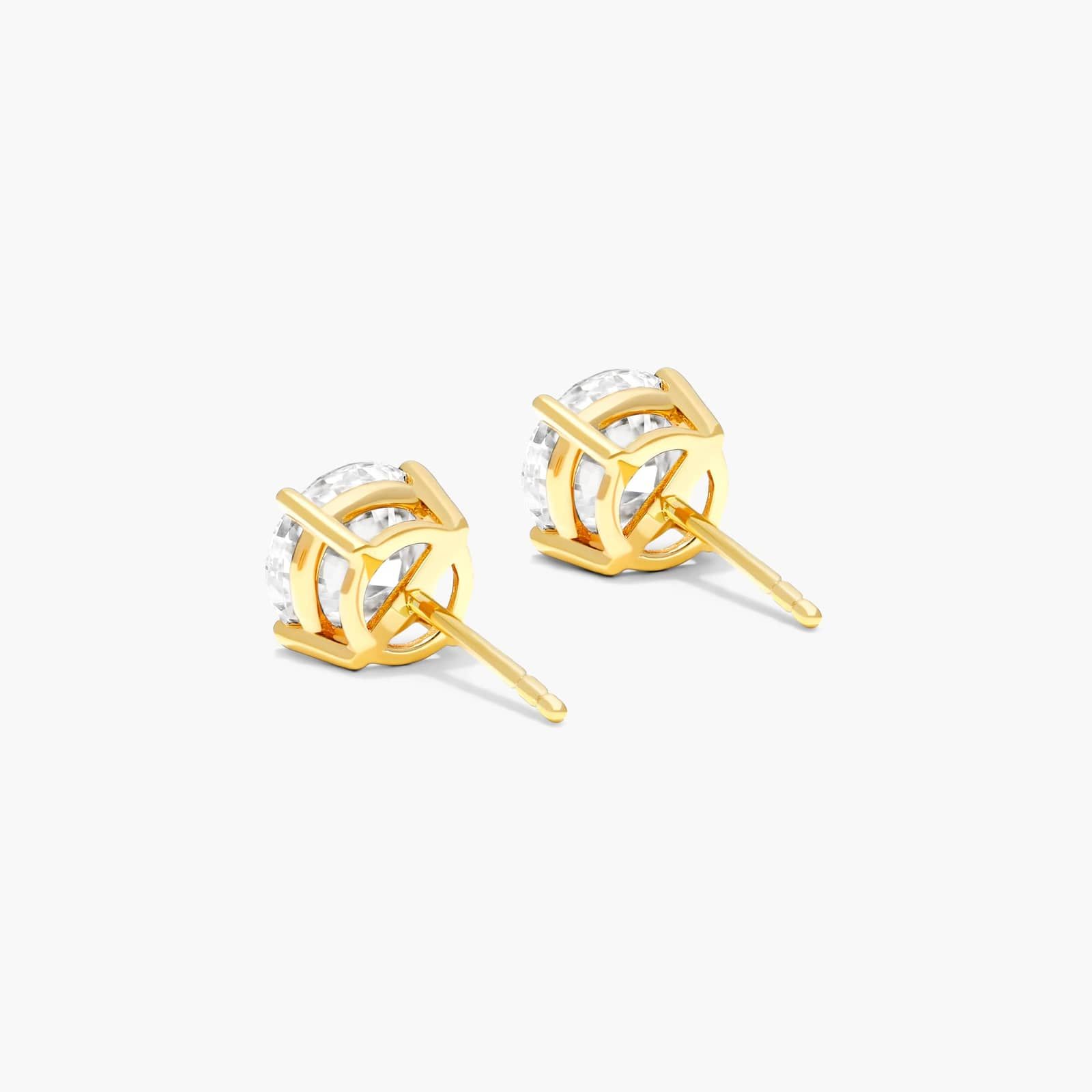 14K Yellow Gold Four Prong Round Brilliant Lab Created Diamond Stud Earrings (1.75 CTW - F-G / VS2-SI1) Image-2