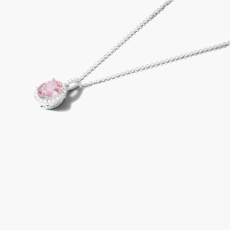 14K White Gold Morganite and Diamond Halo Necklace