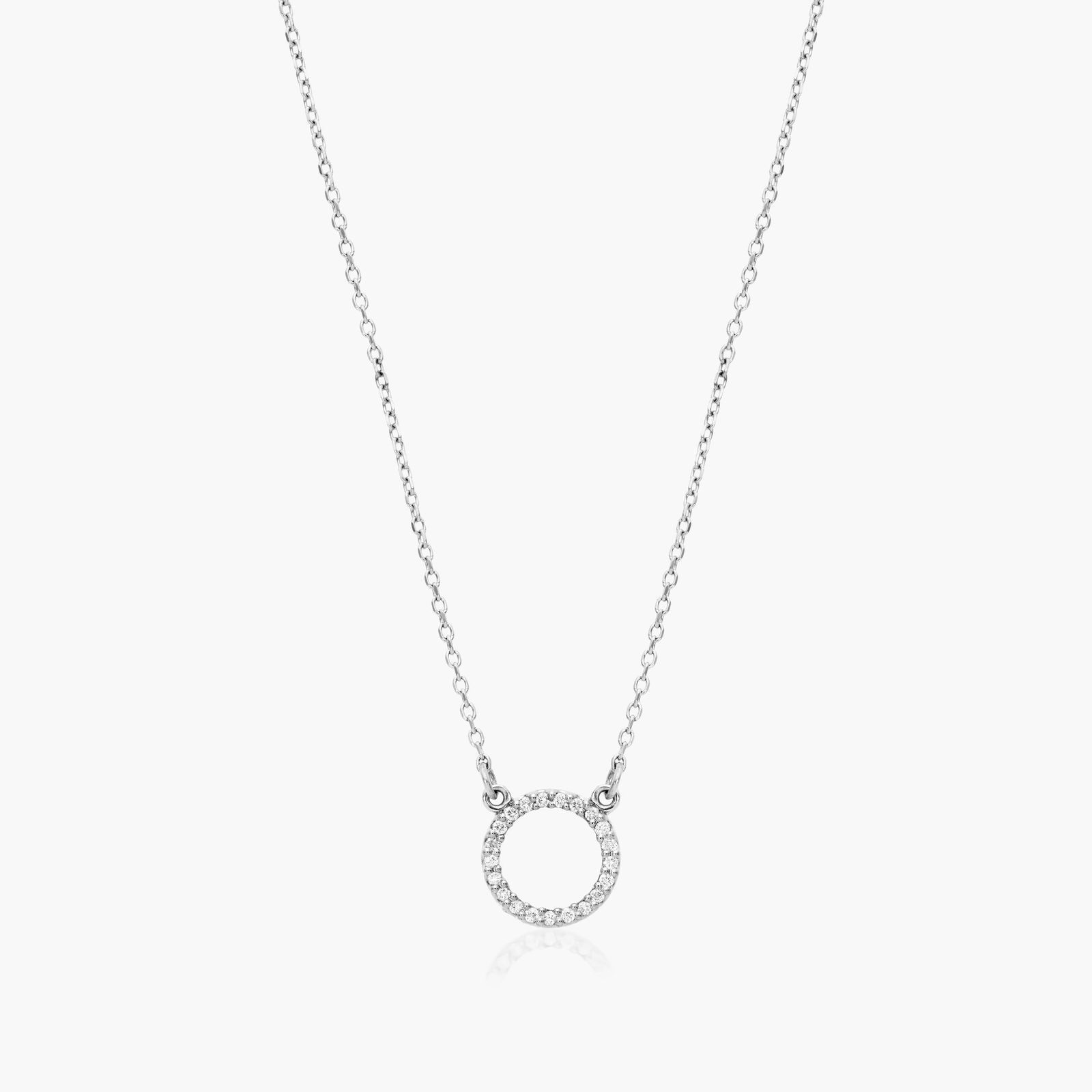 14K White Gold Diamond Open Circle Necklace Image-0