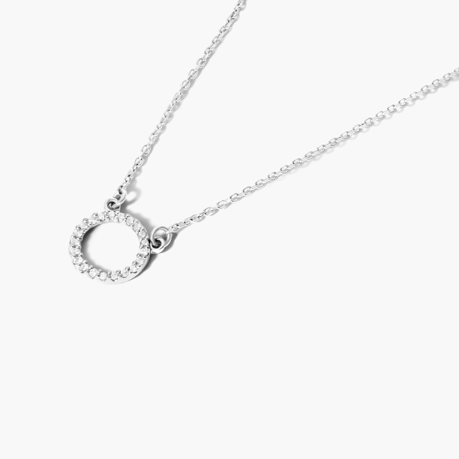 14K White Gold Diamond Open Circle Necklace Image-1