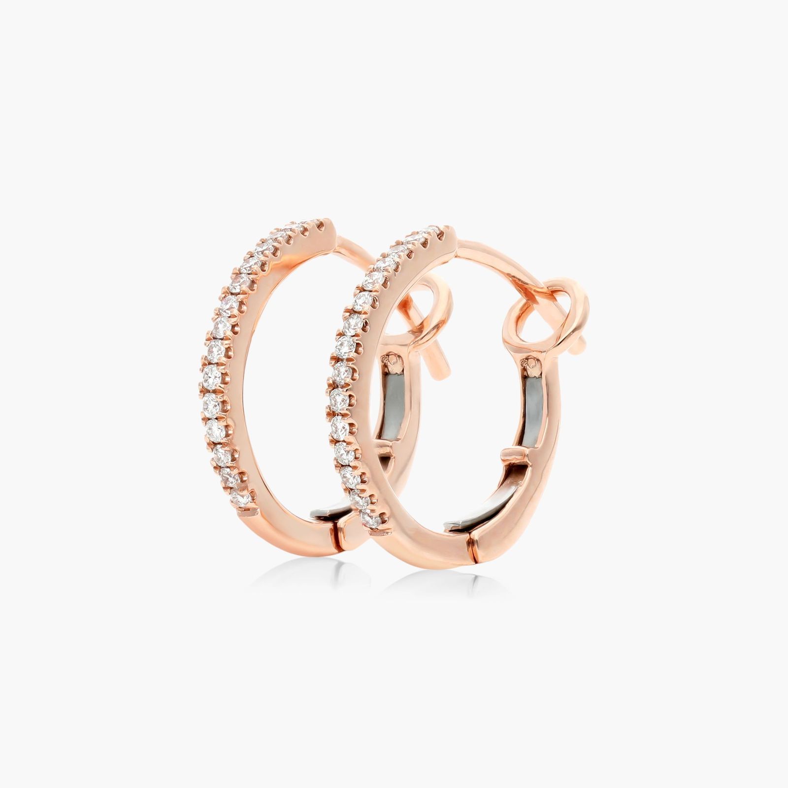 14K Rose Gold Diamond Huggie Hoop Earrings Image-1