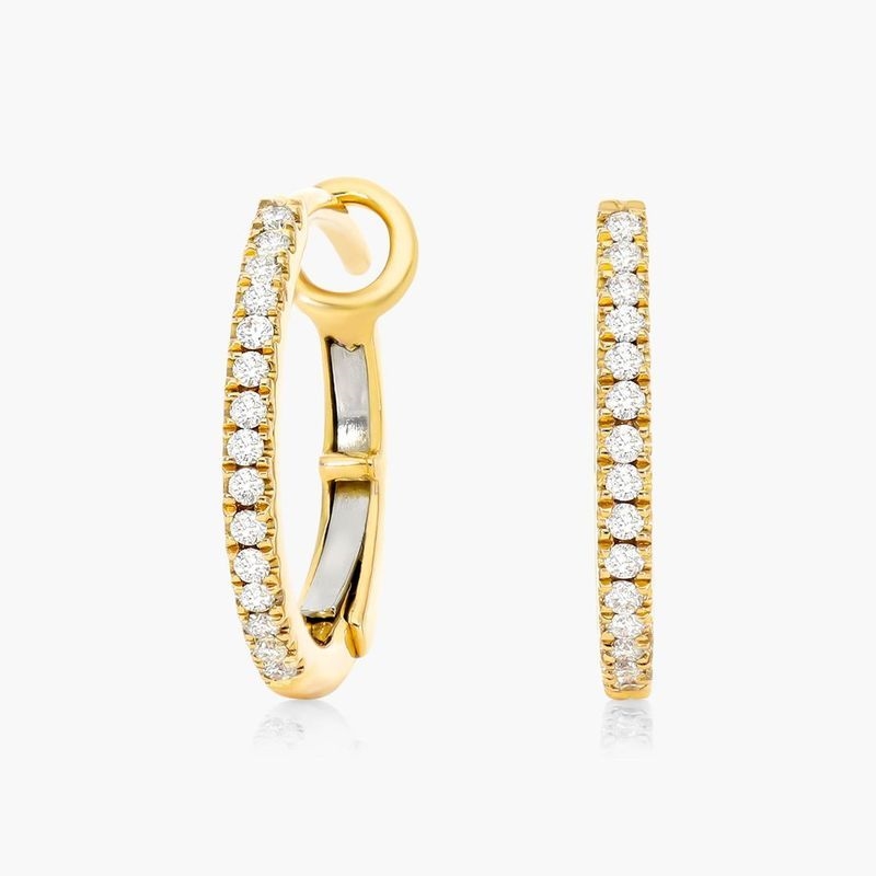 14K Yellow Gold Diamond Huggie Hoop Earrings