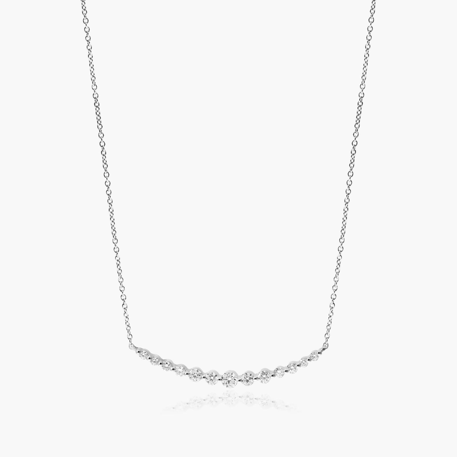 14k White Gold Graduated Curving Diamond Bar Necklace