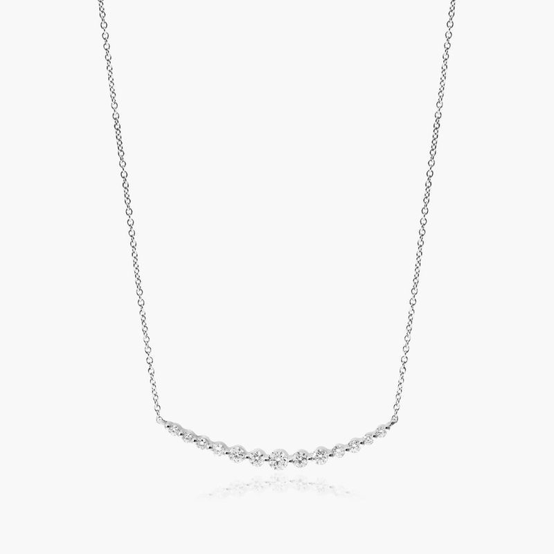 14K White Gold Graduated Curving Diamond Bar Necklace
