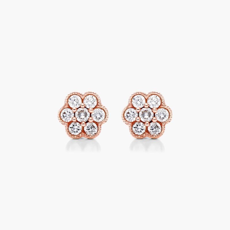 14K Rose Gold Milgrain Golden Blossoms Diamond Earrings