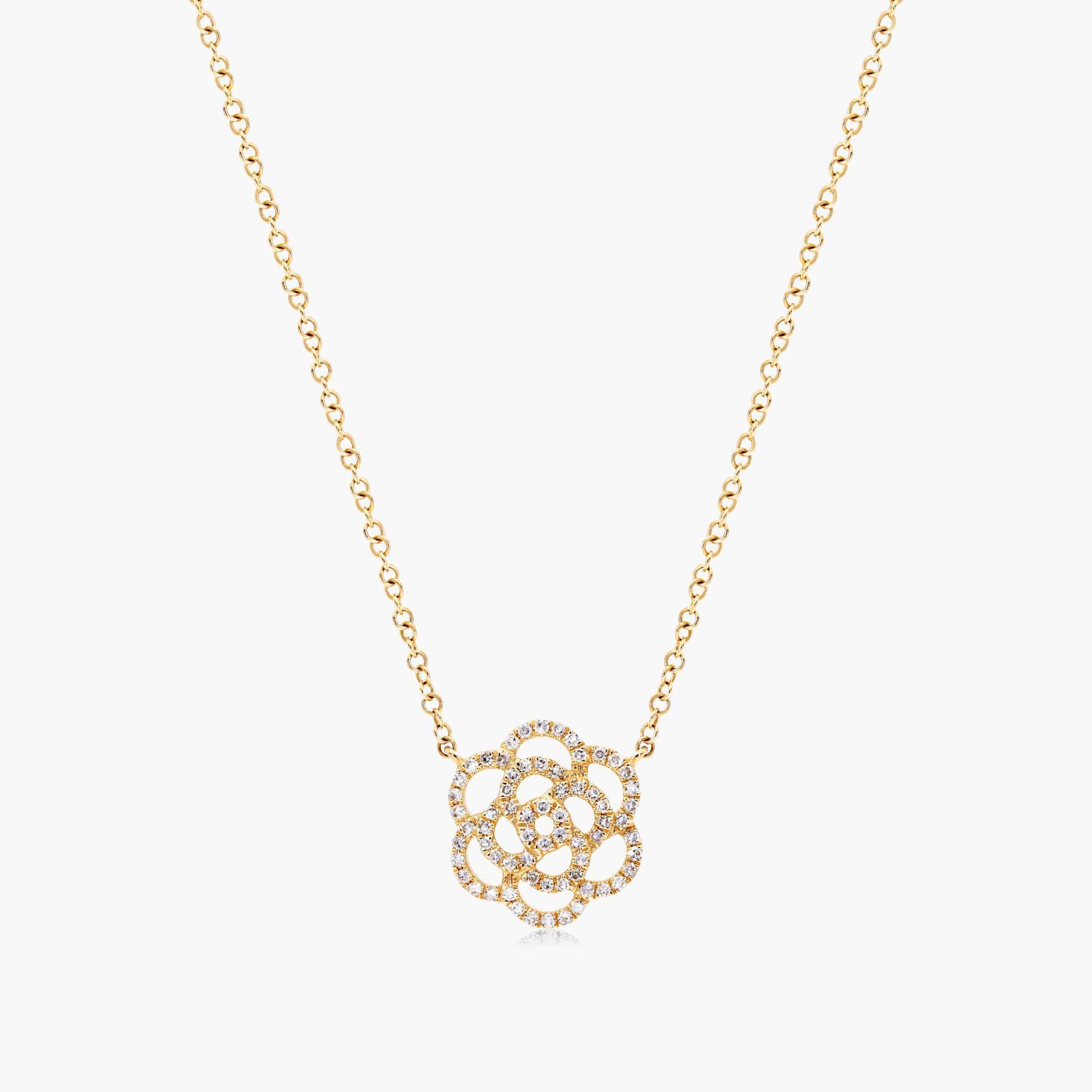 14K Yellow Gold Flower Motif Diamond Necklace-81061y14