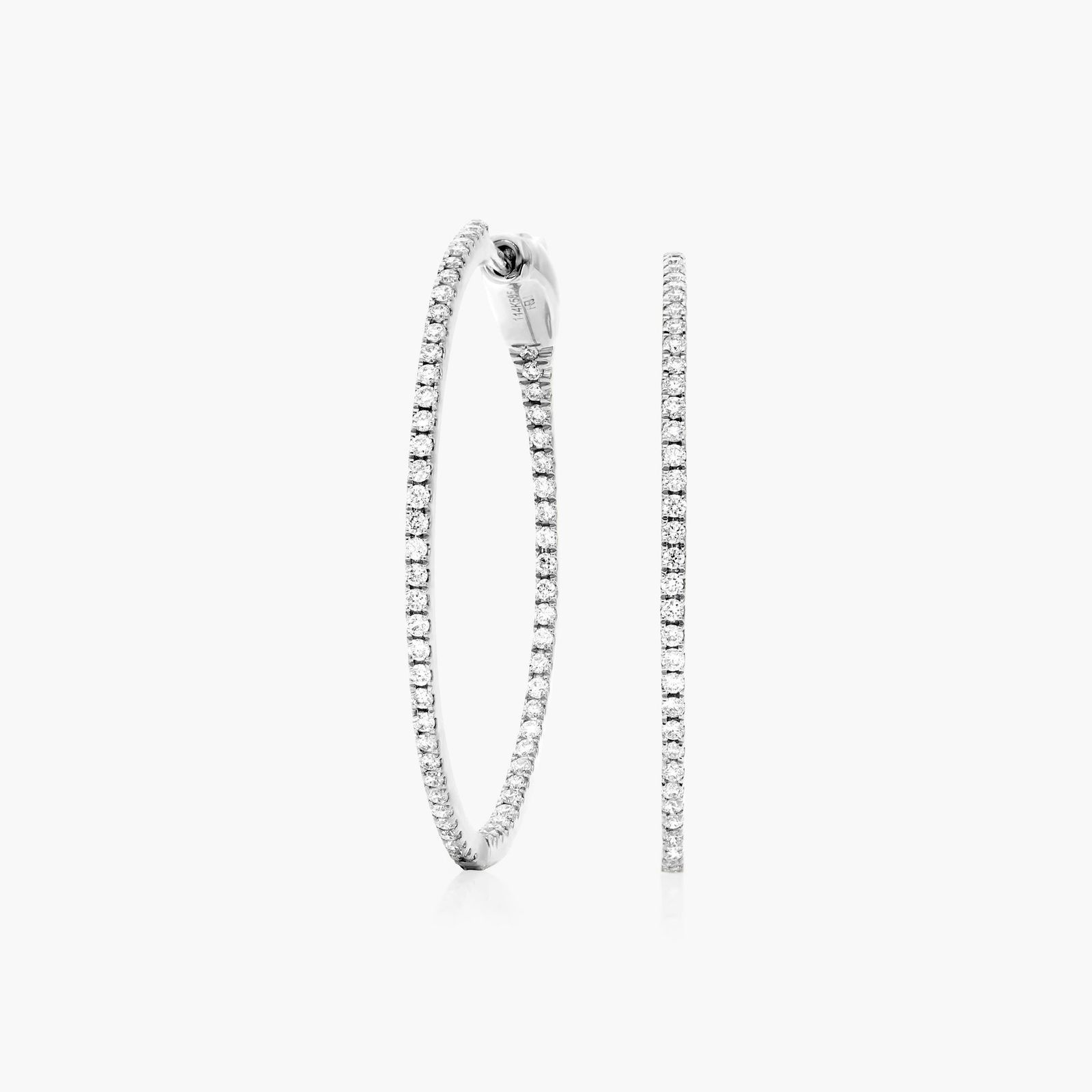 14K White Gold Inside Out Round Hoops, 1 Inch Diameter (0.50 ctw.) Image-0