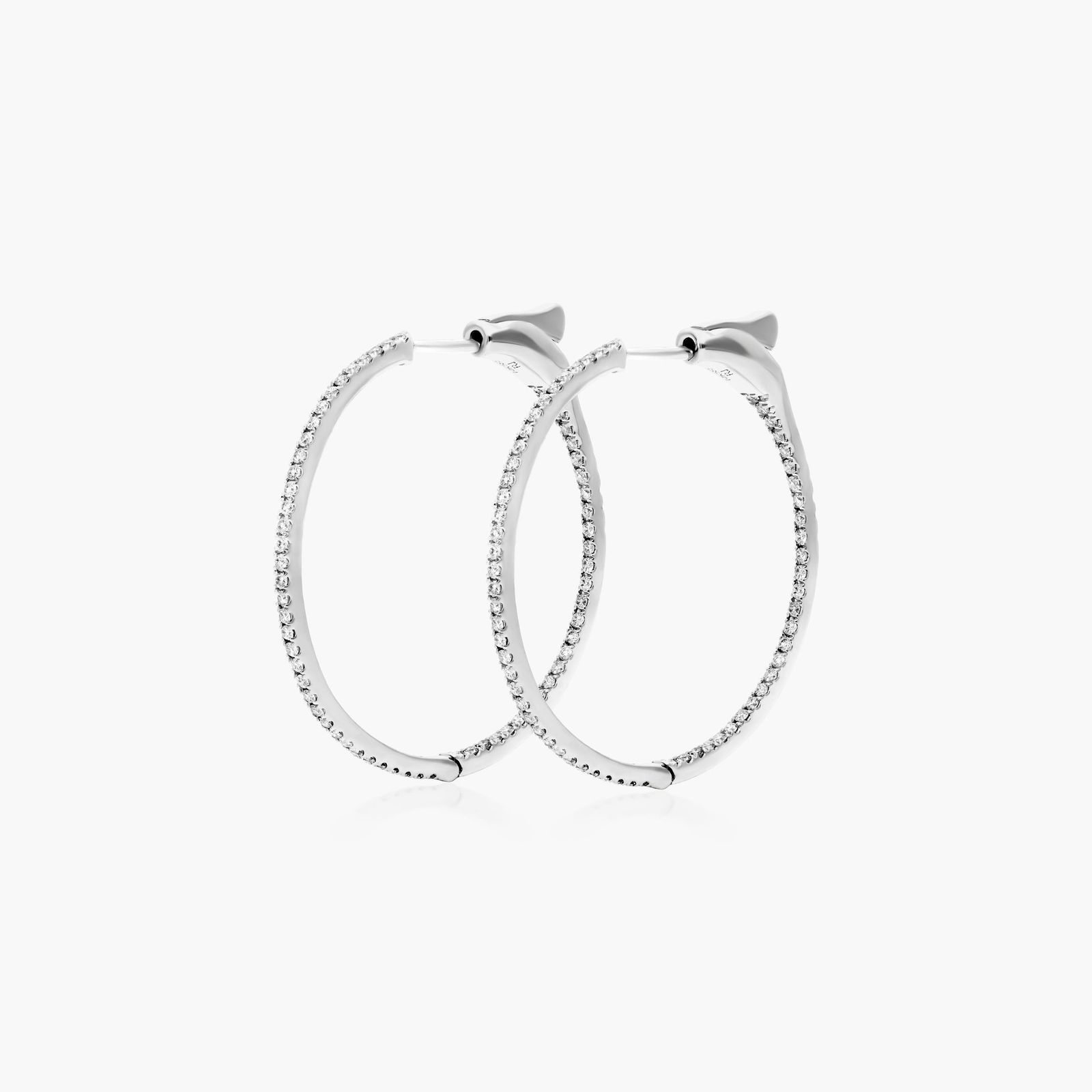 14K White Gold Inside Out Round Hoops, 1 Inch Diameter (0.50 ctw.) Image-1