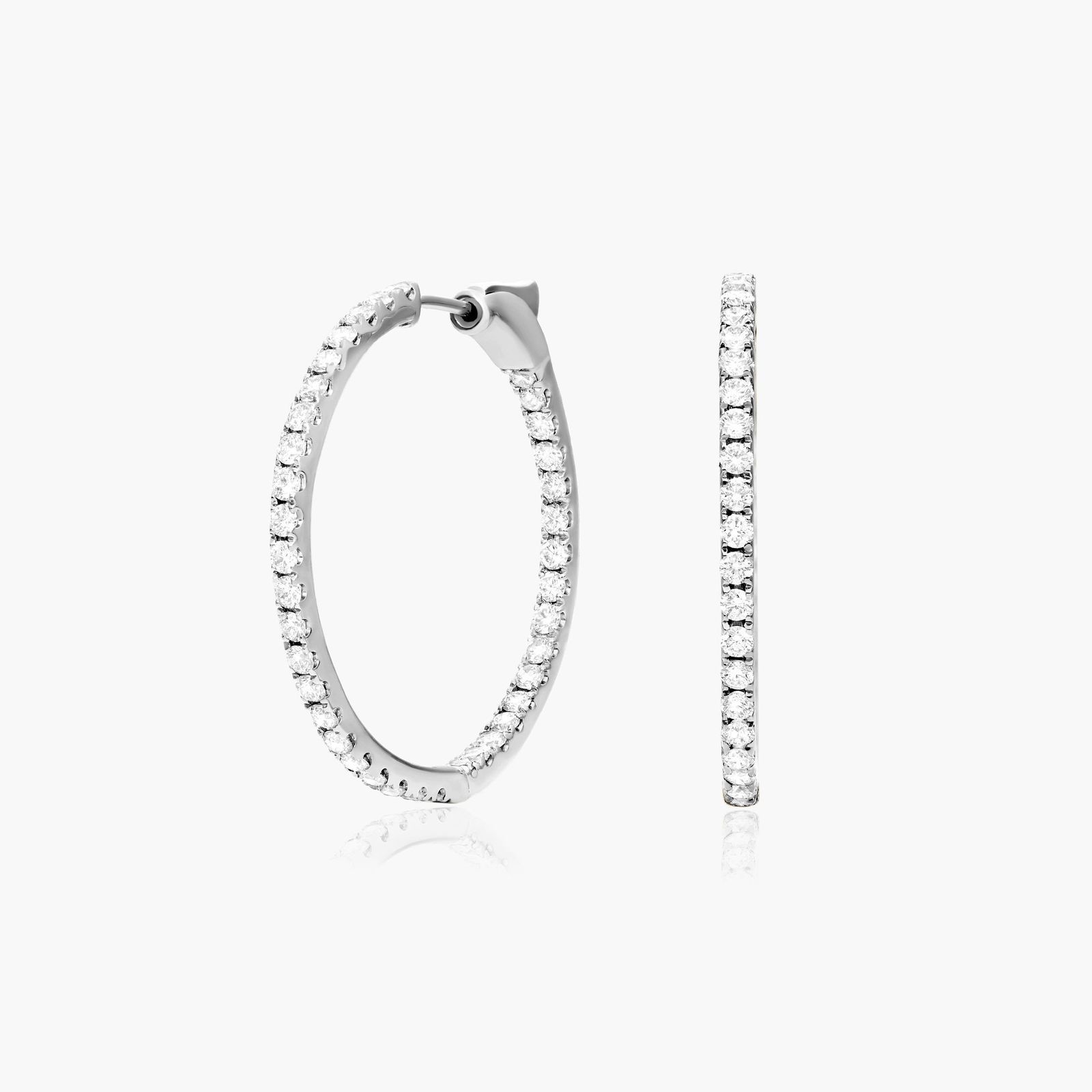 14K White Gold Inside Out Round Hoops, 1 Inch Diameter (1.50 ctw.) Image-0