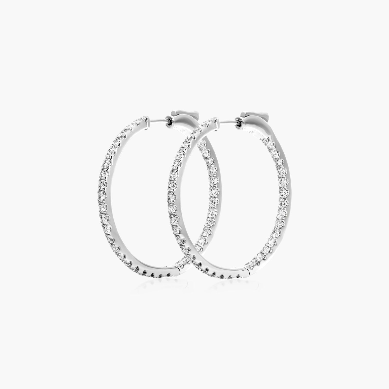14K White Gold Inside Out Round Hoops, 1 Inch Diameter (1.50 ctw.) Image-1