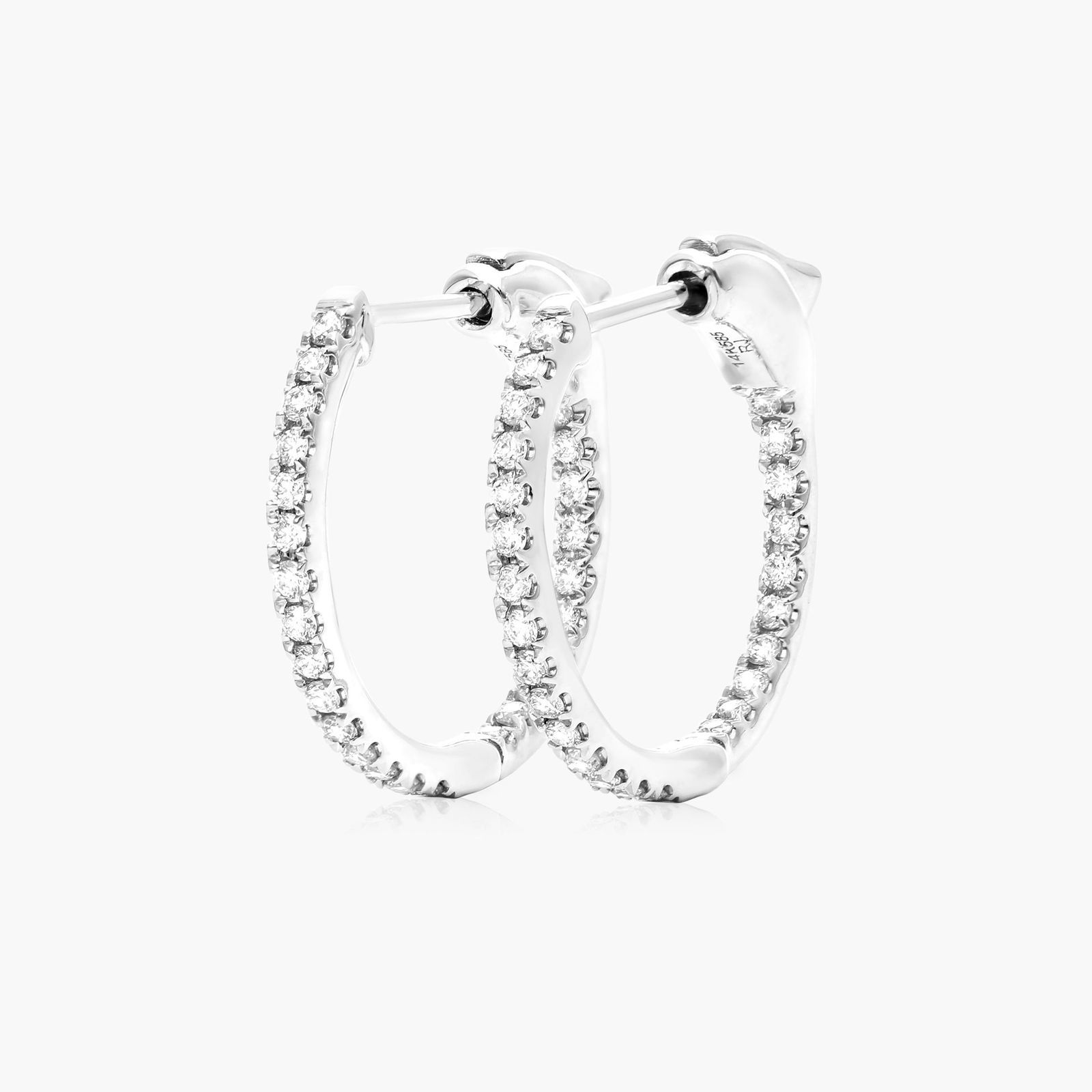 14K White Gold Inside Out Round Hoops, 1/2 Inch Diameter (0.25 ctw.) Image-1