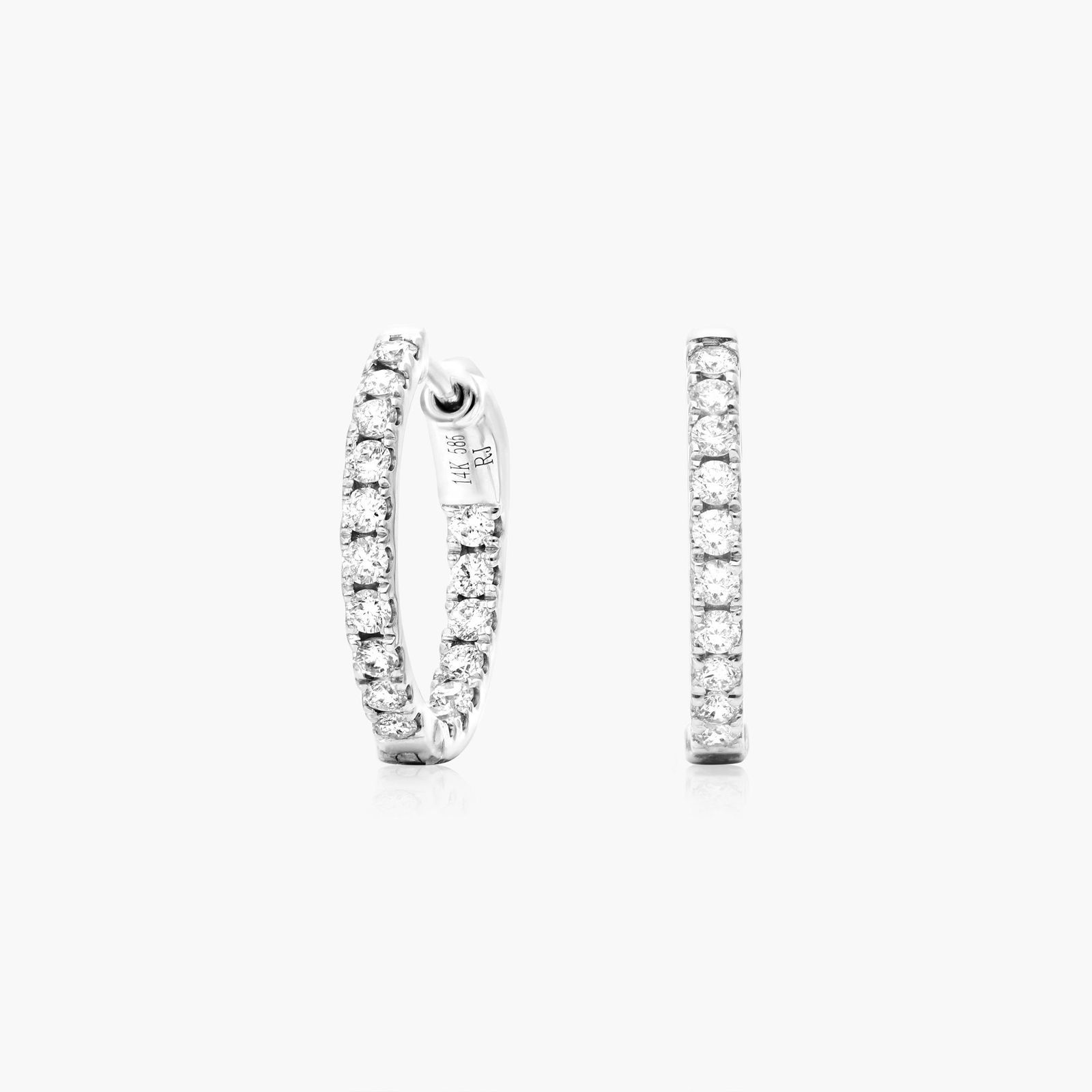 14K White Gold Inside Out Round Hoops, 1/2 Inch Diameter (0.50 ctw.) Image-0