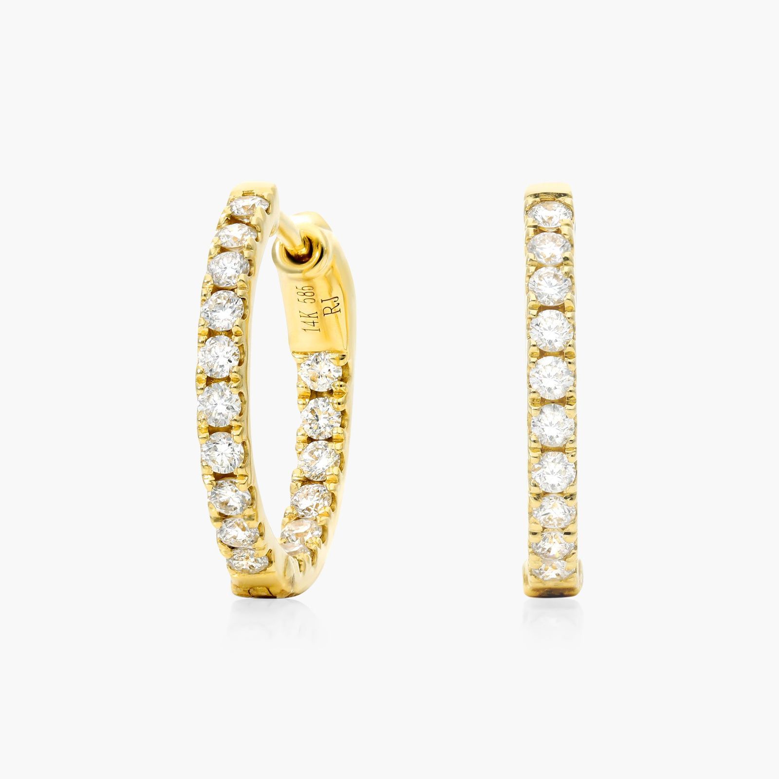 14K Yellow Gold Inside Out Round Hoops, 1/2 Inch Diameter (0.50 ctw.) Image-0