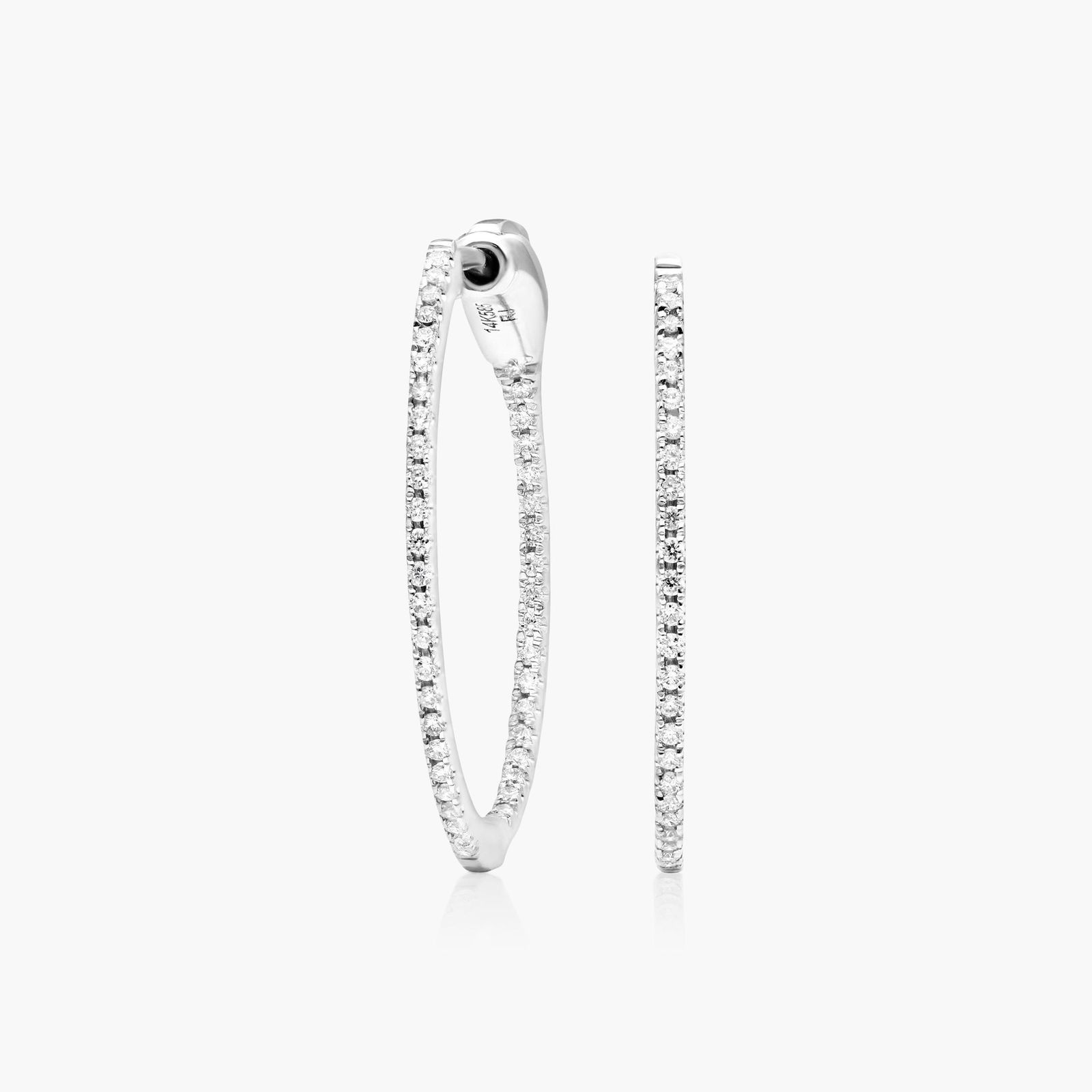 14K White Gold Inside Out Round Hoops, 3/4 Inch Diameter (0.25 ctw.) Image-0