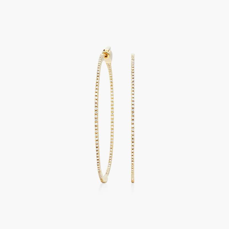 14K Yellow Gold Inside Out Round Hoops, 1.50 Inch Diameter (0.50 ctw.)