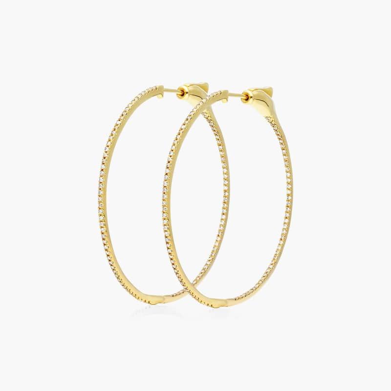 14K Yellow Gold Inside Out Round Hoops, 1.50 Inch Diameter (0.50 ctw.)