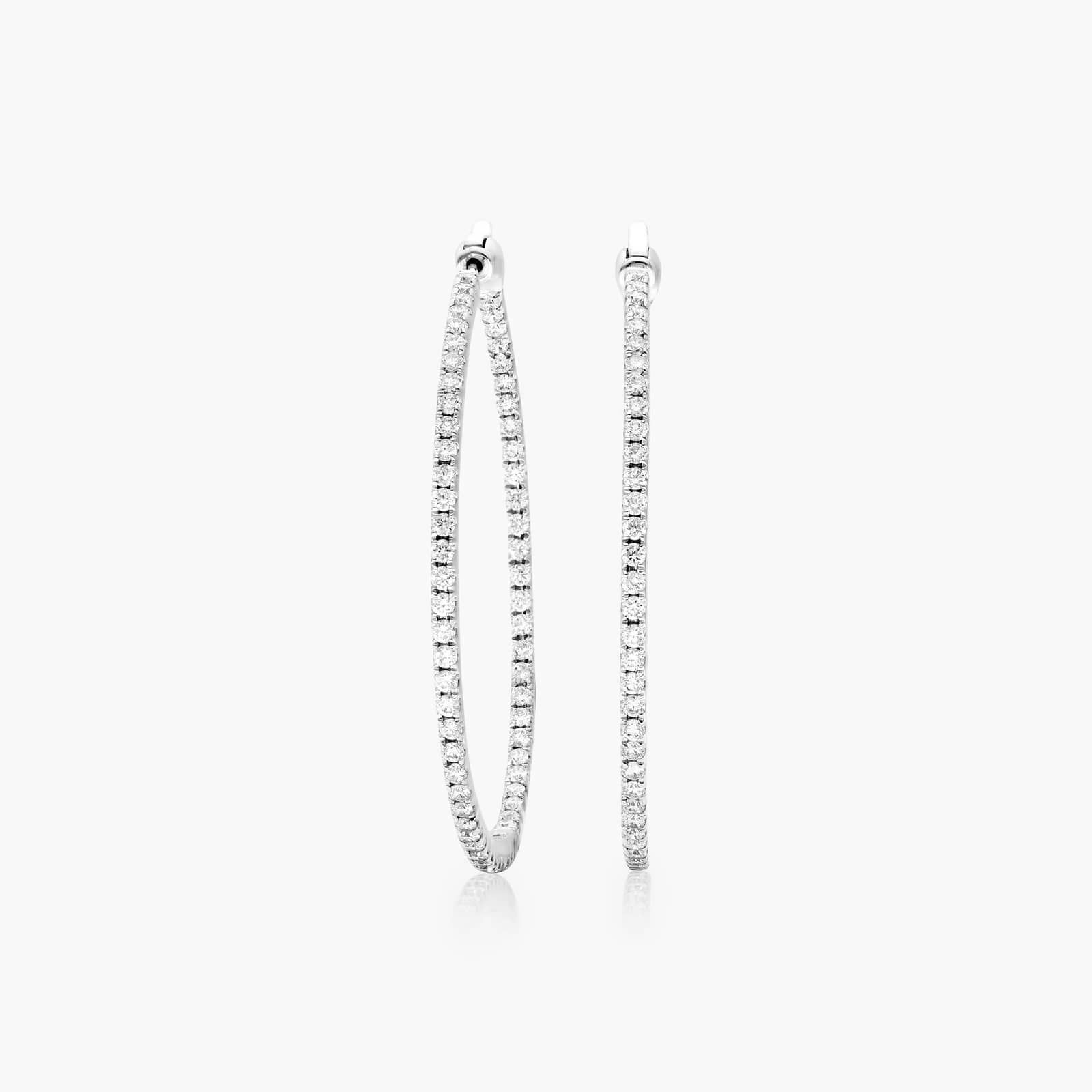 14K White Gold Inside Out Round Hoops, 1.50 Inch Diameter (2.00 ctw.) Image-0