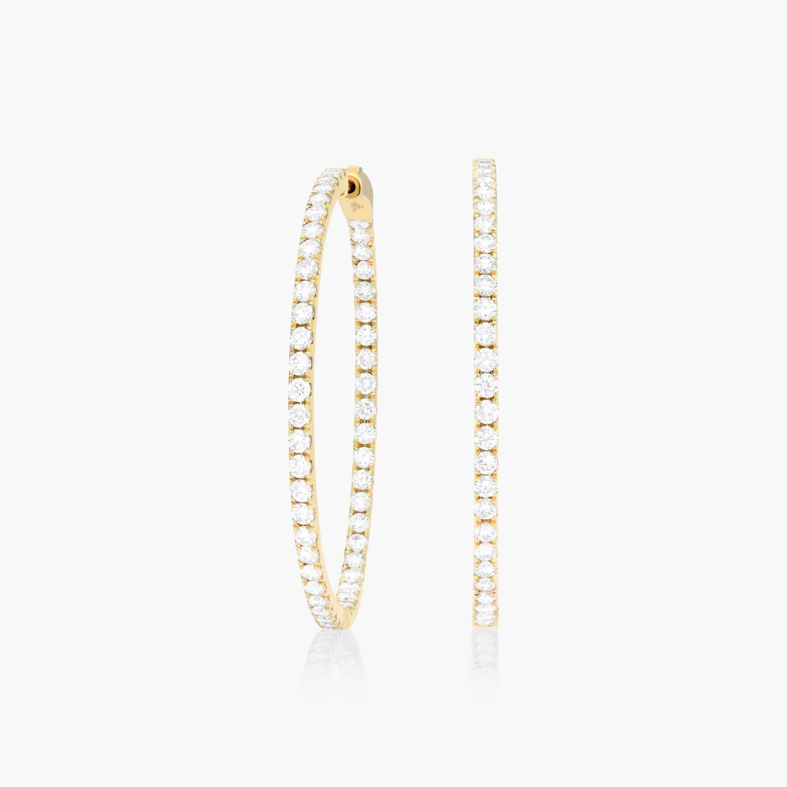 14K Yellow Gold Inside Out Round Hoops, 1.50 Inch Diameter (3.00 ctw.) Image-0