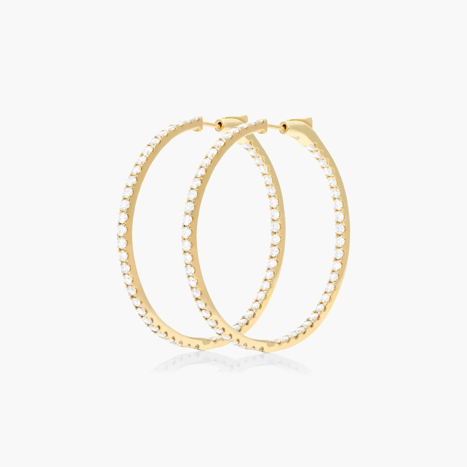 14K Yellow Gold Inside Out Round Hoops, 1.50 Inch Diameter (3.00 ctw.) Image-1