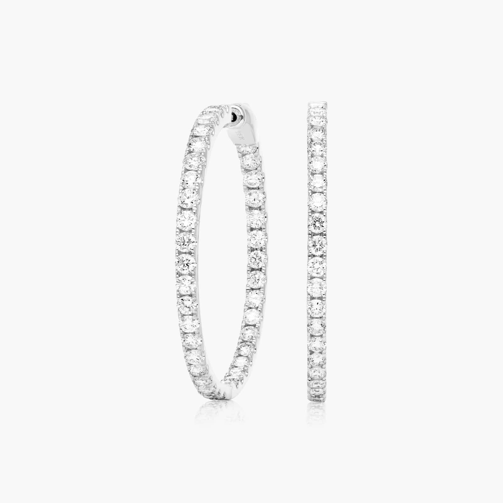 14K White Gold Inside Out Round Hoops, 1.50 Inch Diameter (5.00 ctw.) Image-0