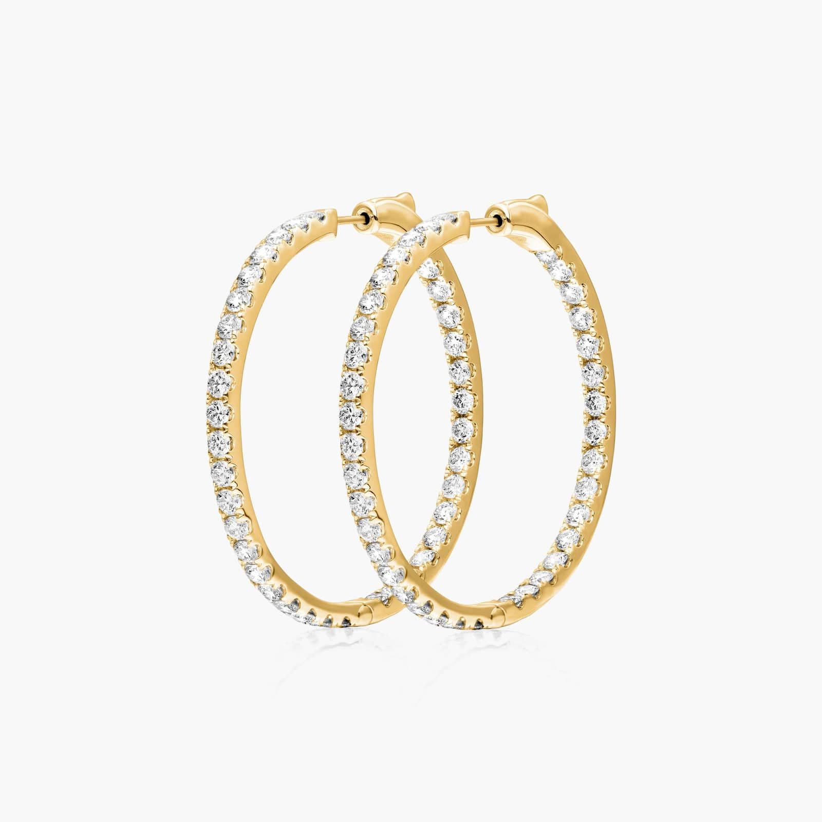 14K Yellow Gold Inside Out Round Hoops, 1.50 Inch Diameter (5.00 ctw.) Image-1