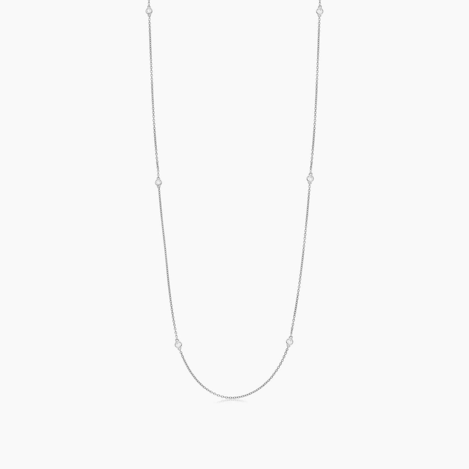 14K White Gold Six Stations Diamond by the Yard Necklace Image-0