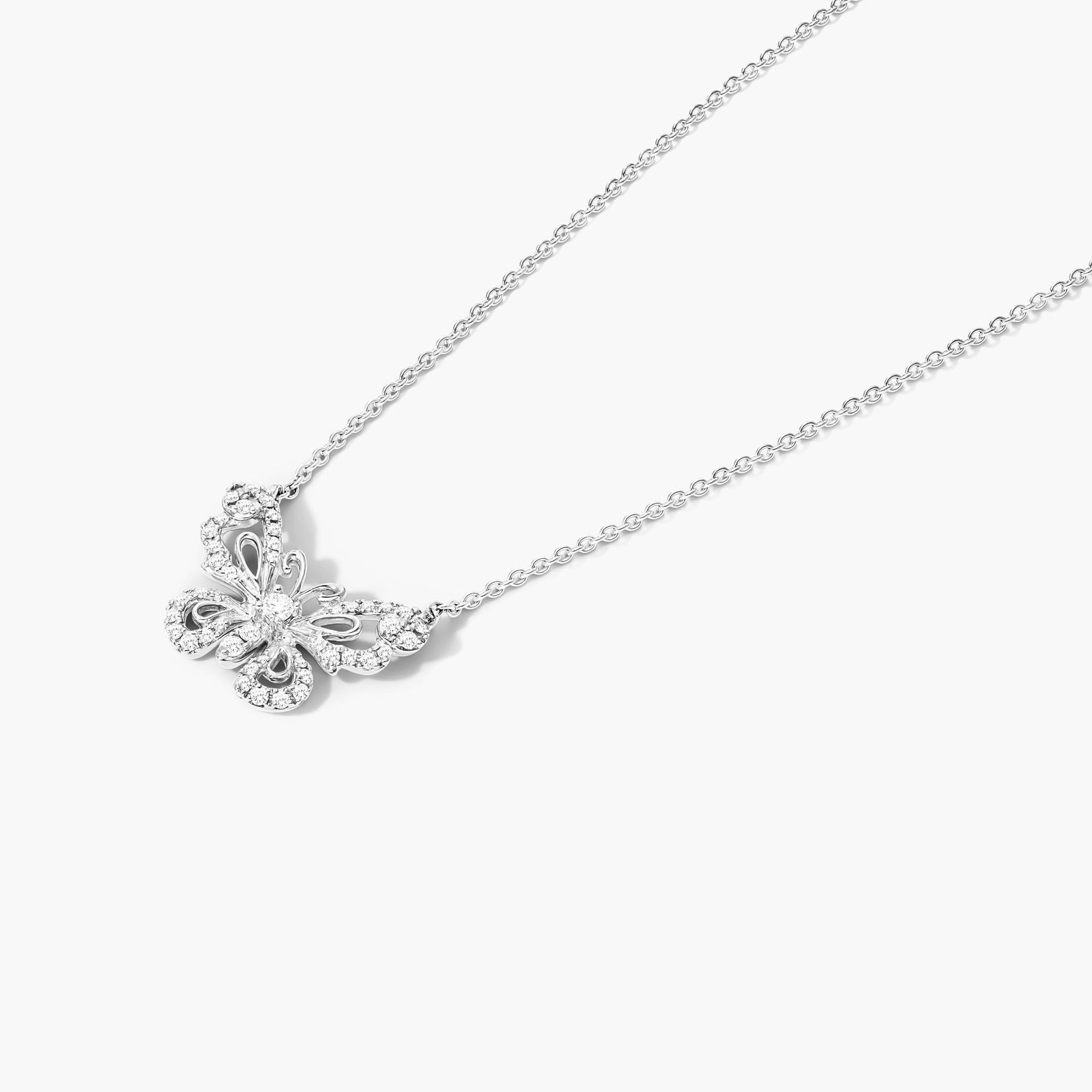 14K White Gold Pavé Butterfly Necklace