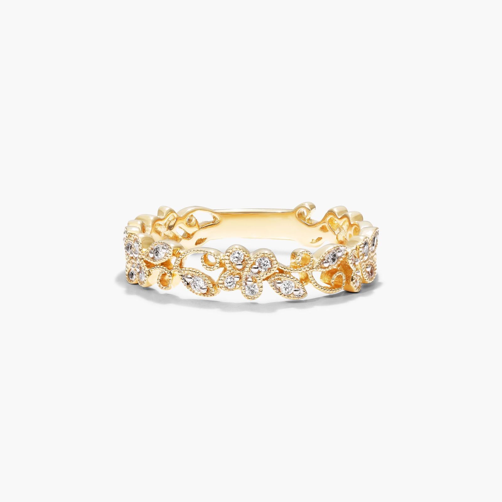 14K Yellow Gold Vine Motif Diamond Ring-81073y14