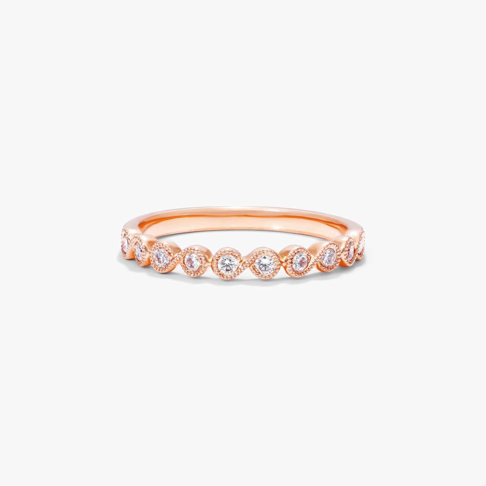 14K Rose Gold Milgrain Bezel Set Diamond Ring Image-0