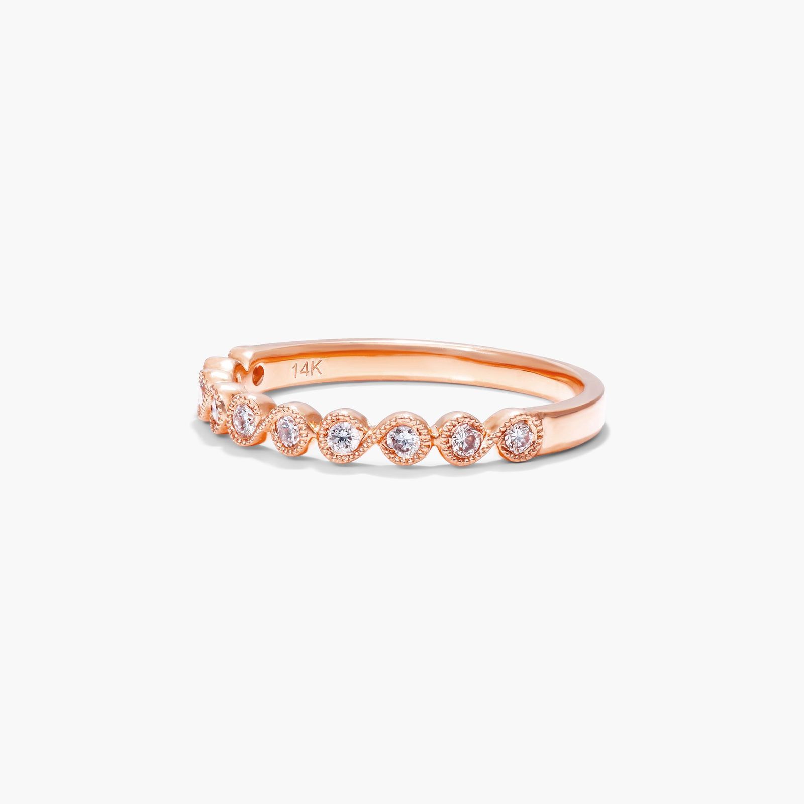 14K Rose Gold Milgrain Bezel Set Diamond Ring Image-1