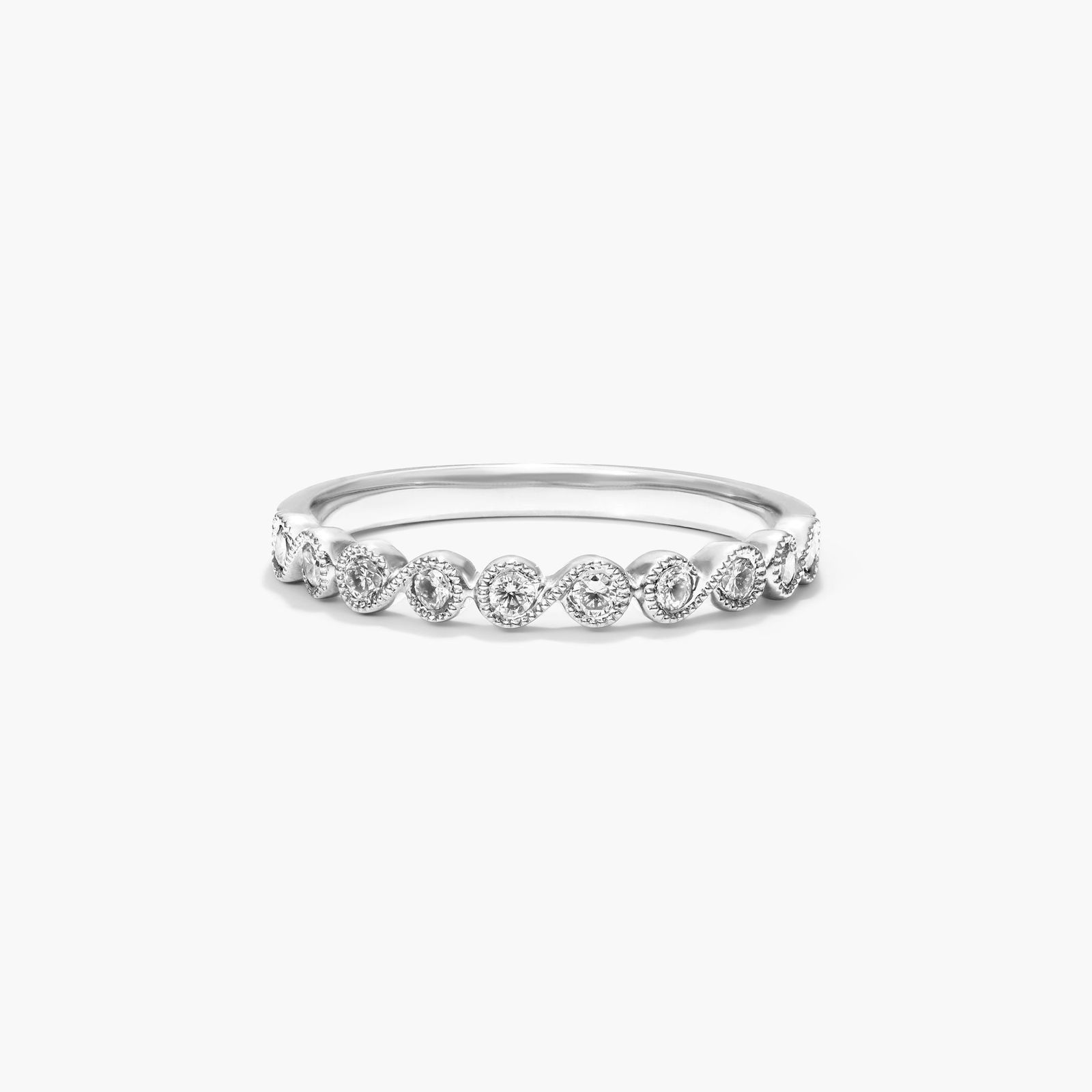 14K White Gold Milgrain Bezel Set Diamond Ring Image-0