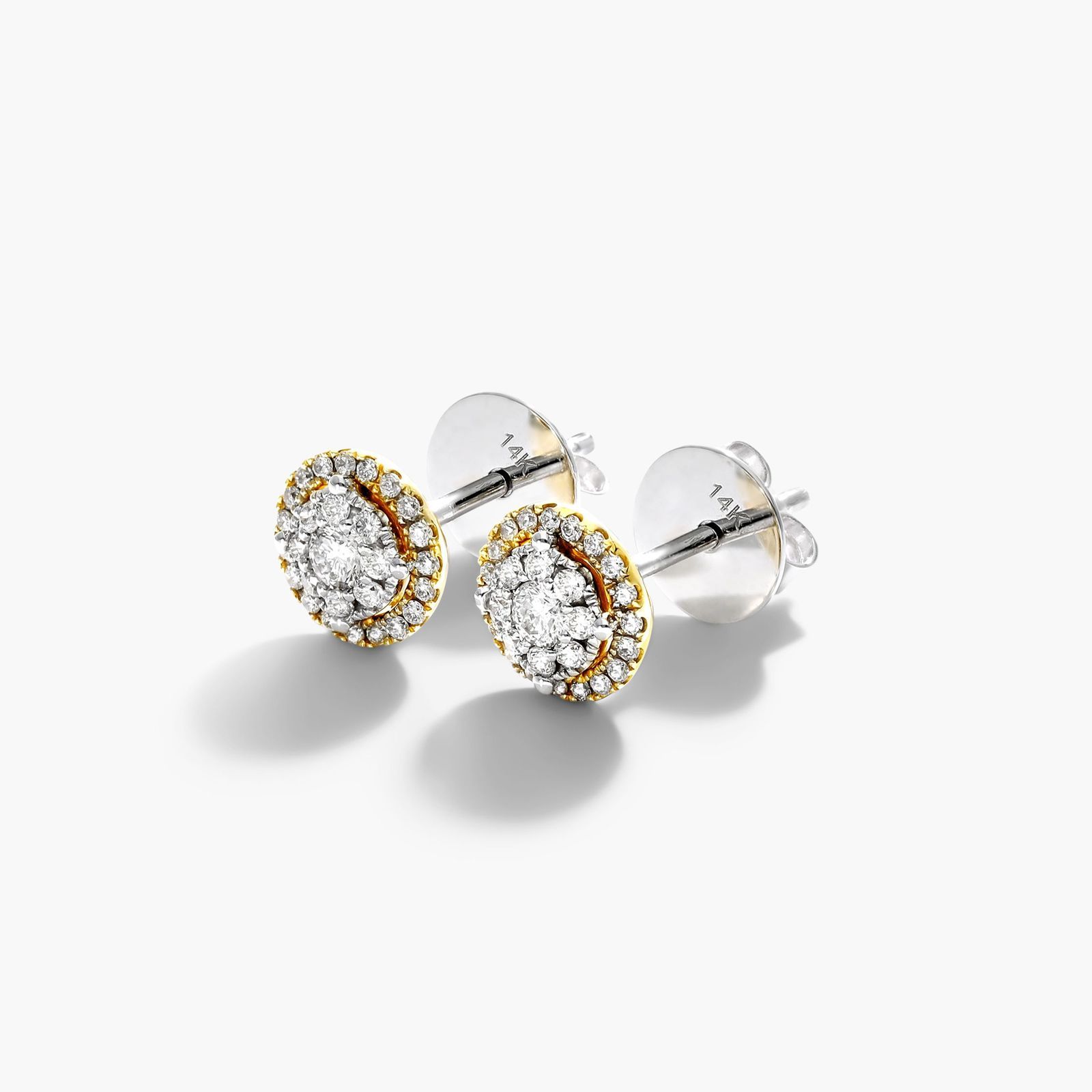 14k Yellow Gold Round Halo Cluster Stud Earrings-81077y14