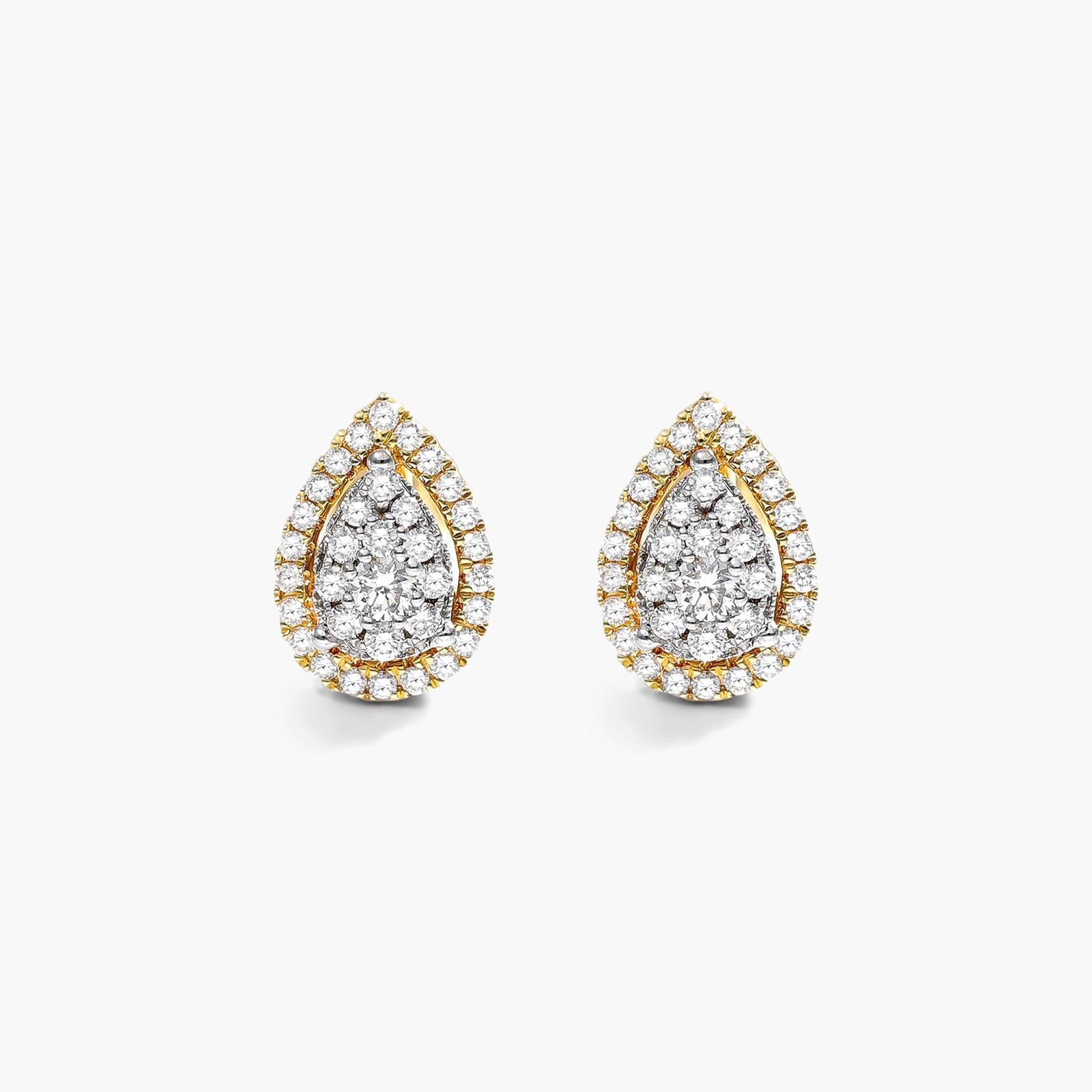 14K Yellow Gold Pear Halo Cluster Stud Earings Image-0