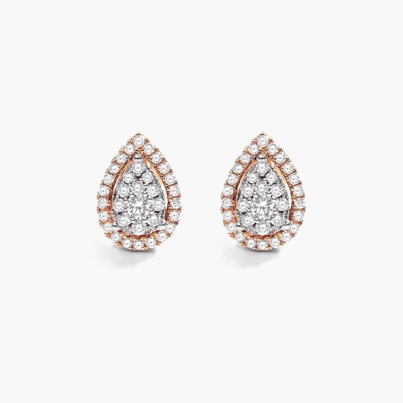 14K Rose Gold Pear Halo Cluster Stud Earrings