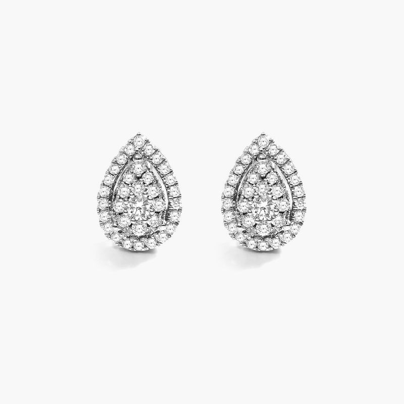 14K White Gold Pear Halo Cluster Stud Earrings
