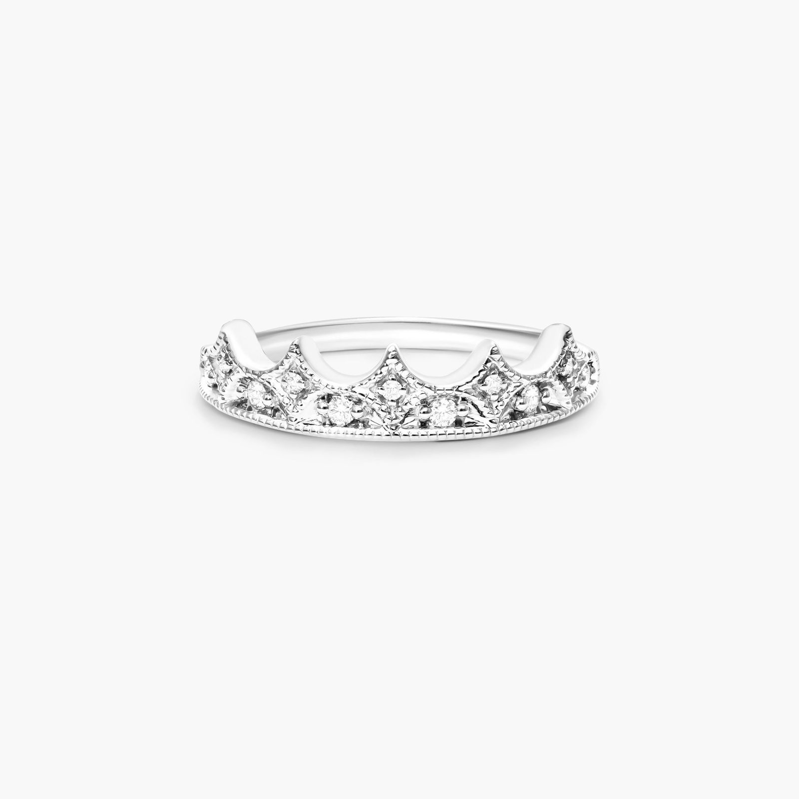 14K White Gold Crown Diamond Ring-81106w14