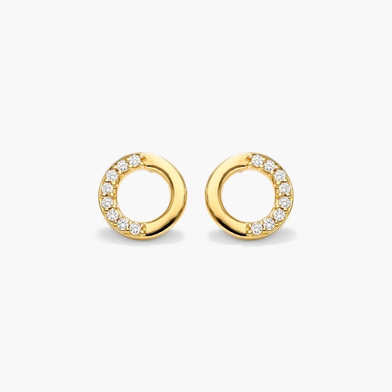 14K Yellow Gold Petite Pavé Open Circle Diamond Earrings