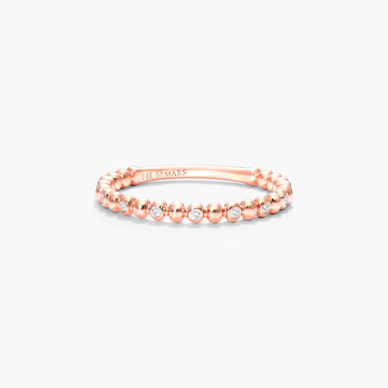 14K Rose Gold Alternating Beaded Diamond Ring Image-0