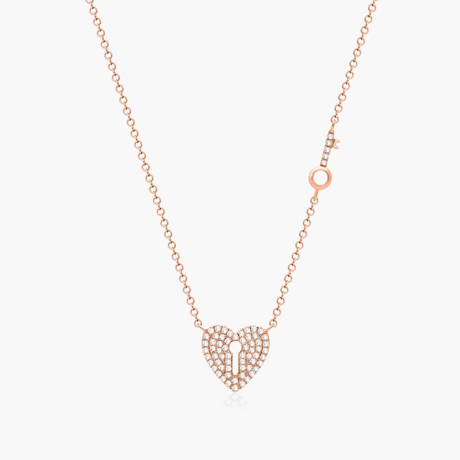 14K Rose Gold Key To Your Love's Heart Diamond Necklace Image-0