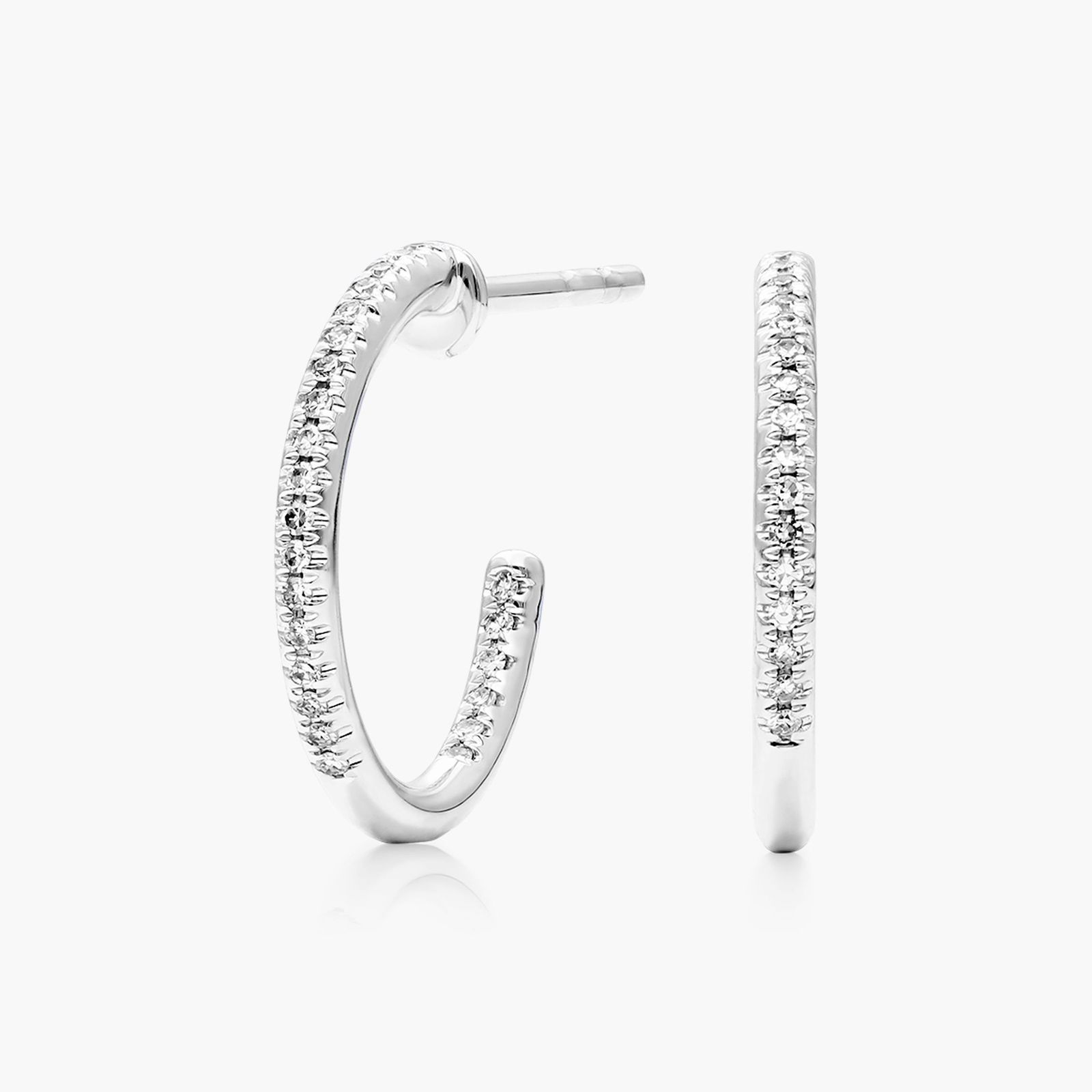 14K White Gold Inside Out Petite Diamond Hoops Image-0