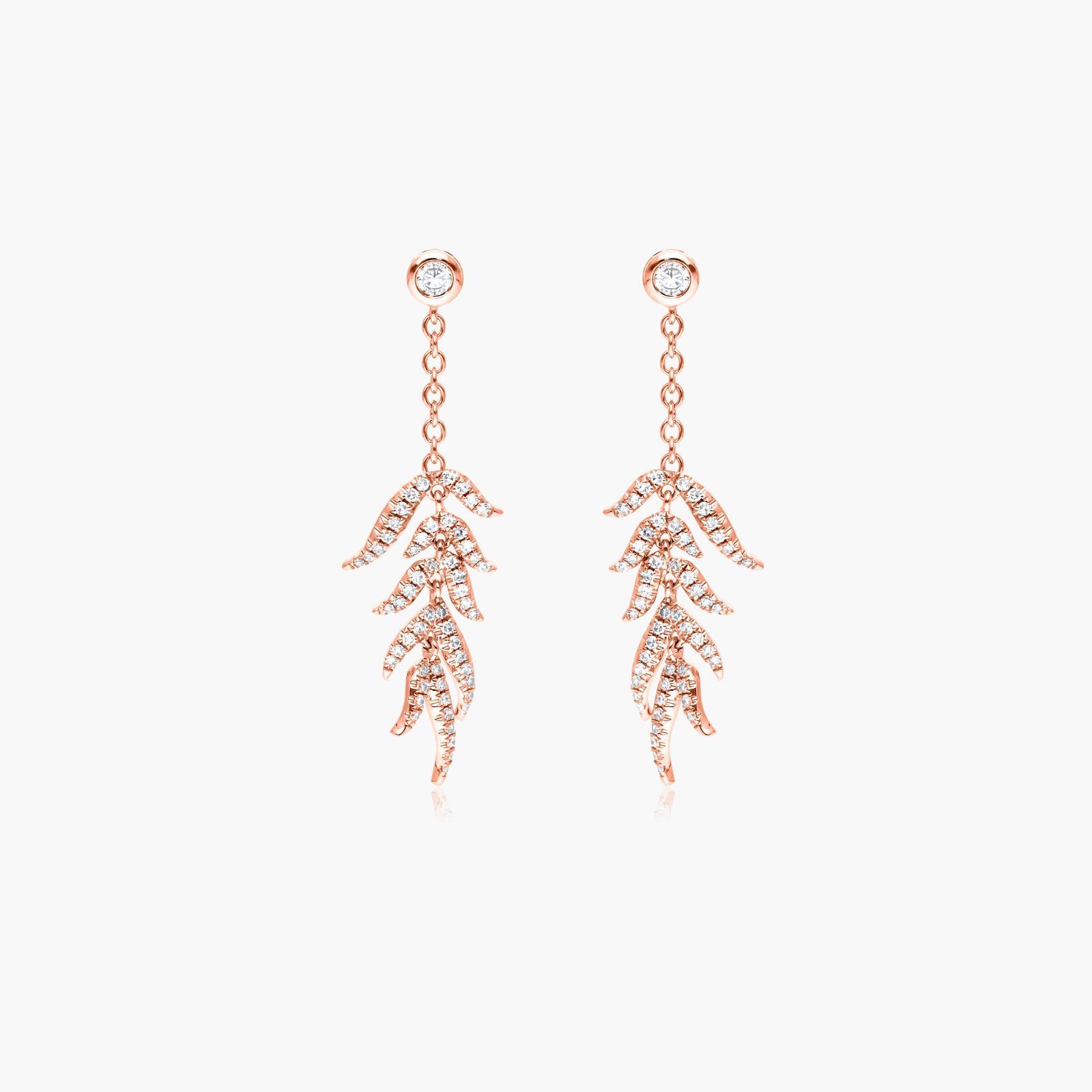 14K Rose Gold Leaves Cascade Diamond Drop Earrings Image-0