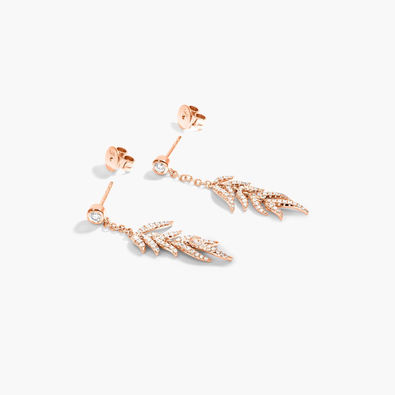 14K Rose Gold Leaves Cascade Diamond Drop Earrings Image-1